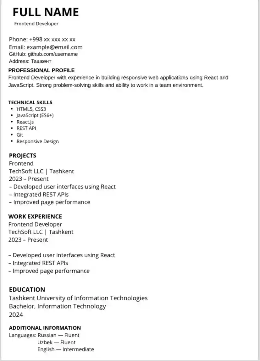 ATS IT CV Template