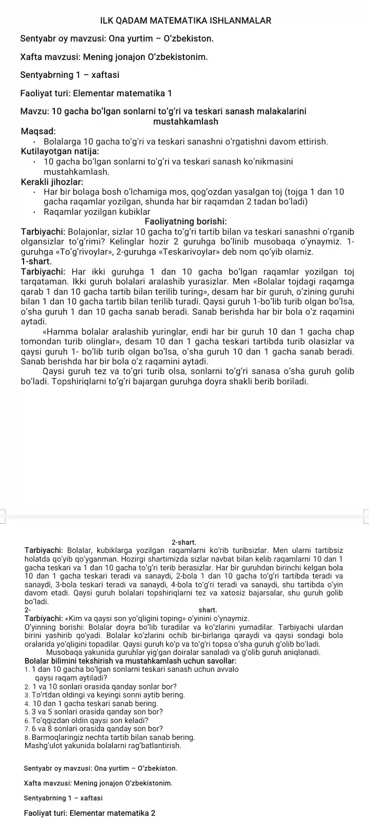 ilk qadam matematikadan ishlanma