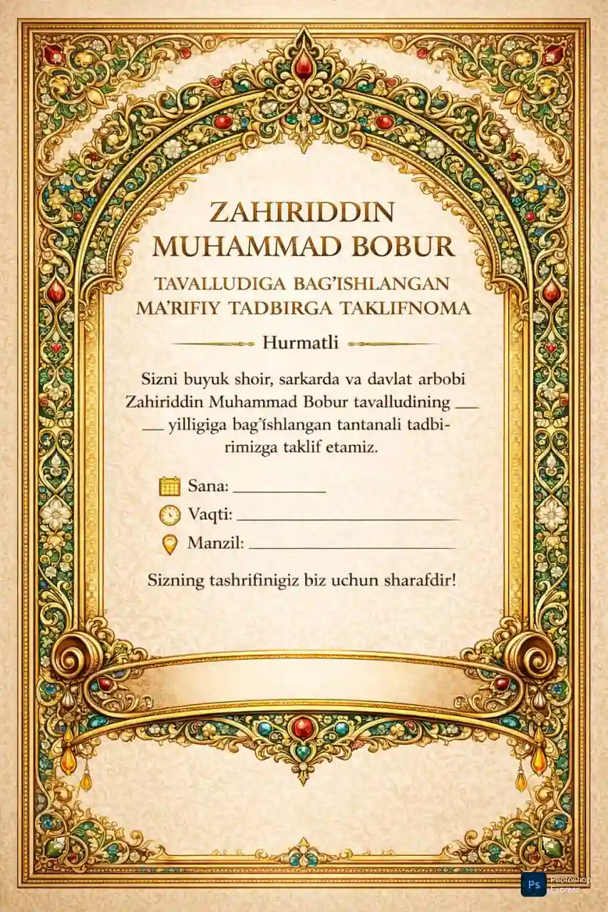 Zahiriddin Muhammad Boburga, Tashakkurnoma