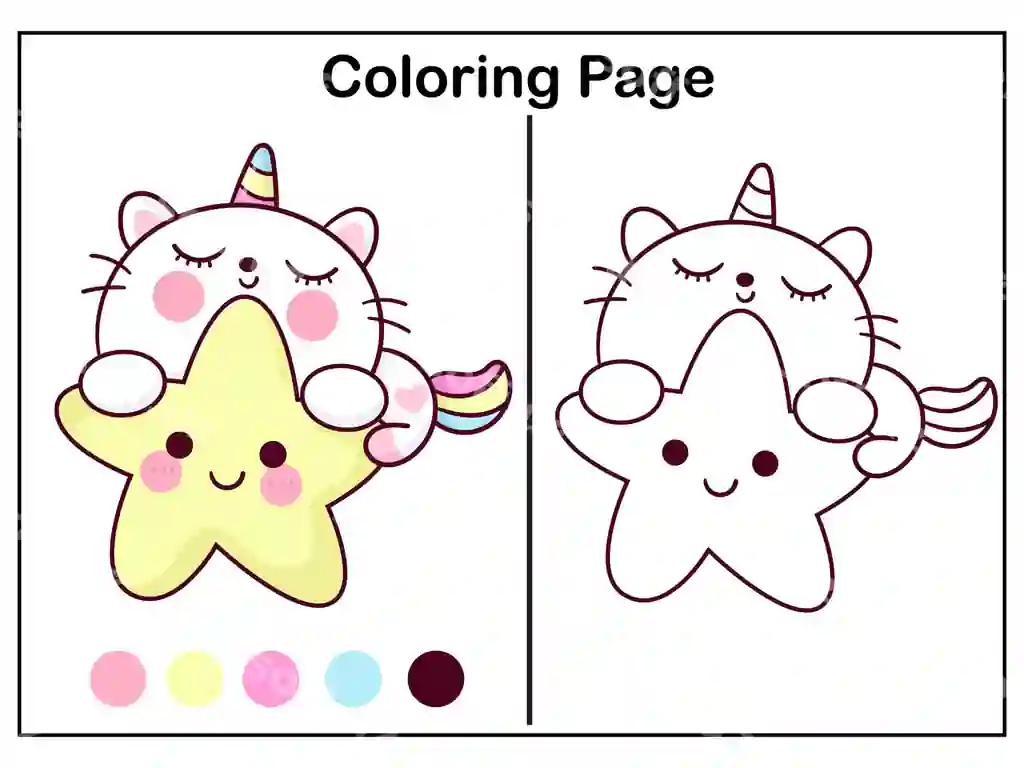 Mashina va kuchlar bo'yicha tajriba dokonasi — kichik va chiroyli unikorn kotigri ranglash yulduz kawaii ish varaqi multfilmlar | Cute unicorn cat coloring star kawaii worksheet cartoon