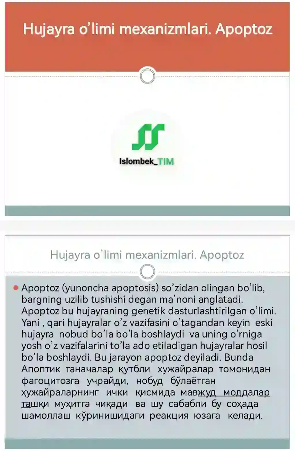 Hujayra o’limi mexanizmlari. Apoptoz