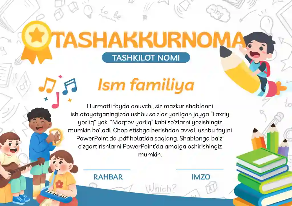 Tashakkurnoma, Diplom, .... Shablon PowerPoint