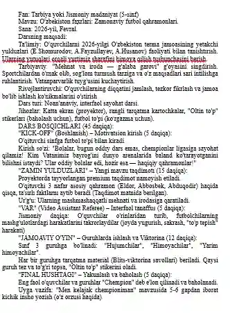 5-sinf jismoniy tarbiya fani uchun