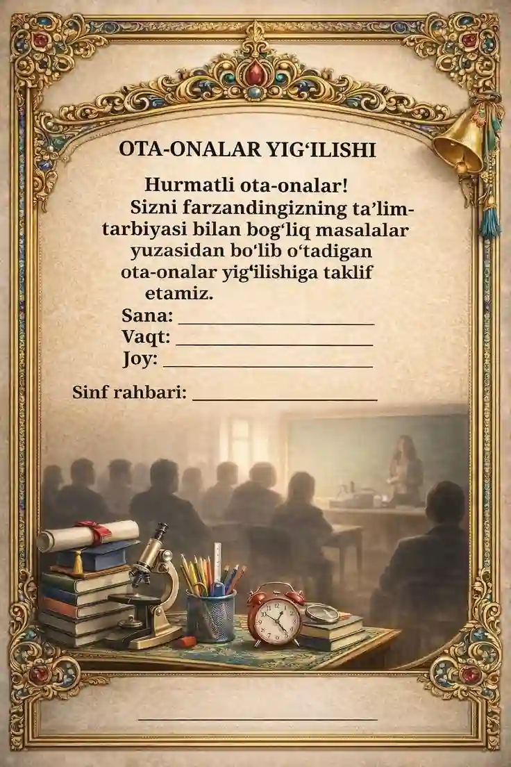 Ota-onalar majlisi uchun taklifnoma