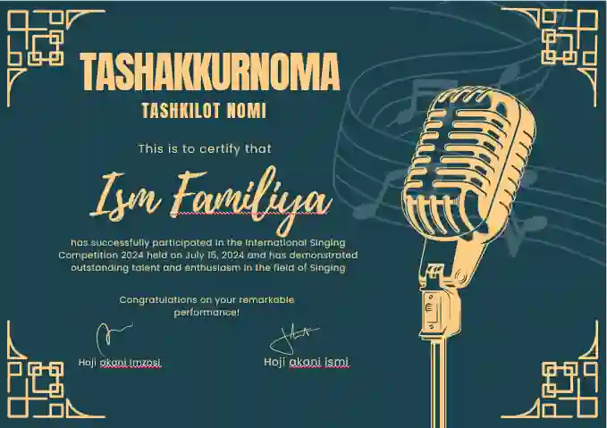 TASHAKKURNOMA shablon tayyori andoza