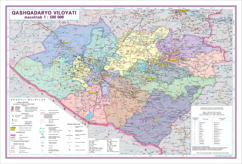 Xarita, Harita, O'zbekiston viloyatlari xaritalari Qashqadaryo viloyati xaritasi kartasi