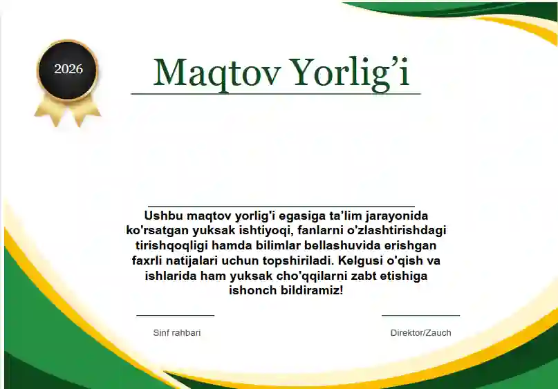 Tayyor maqtov yorlig'i