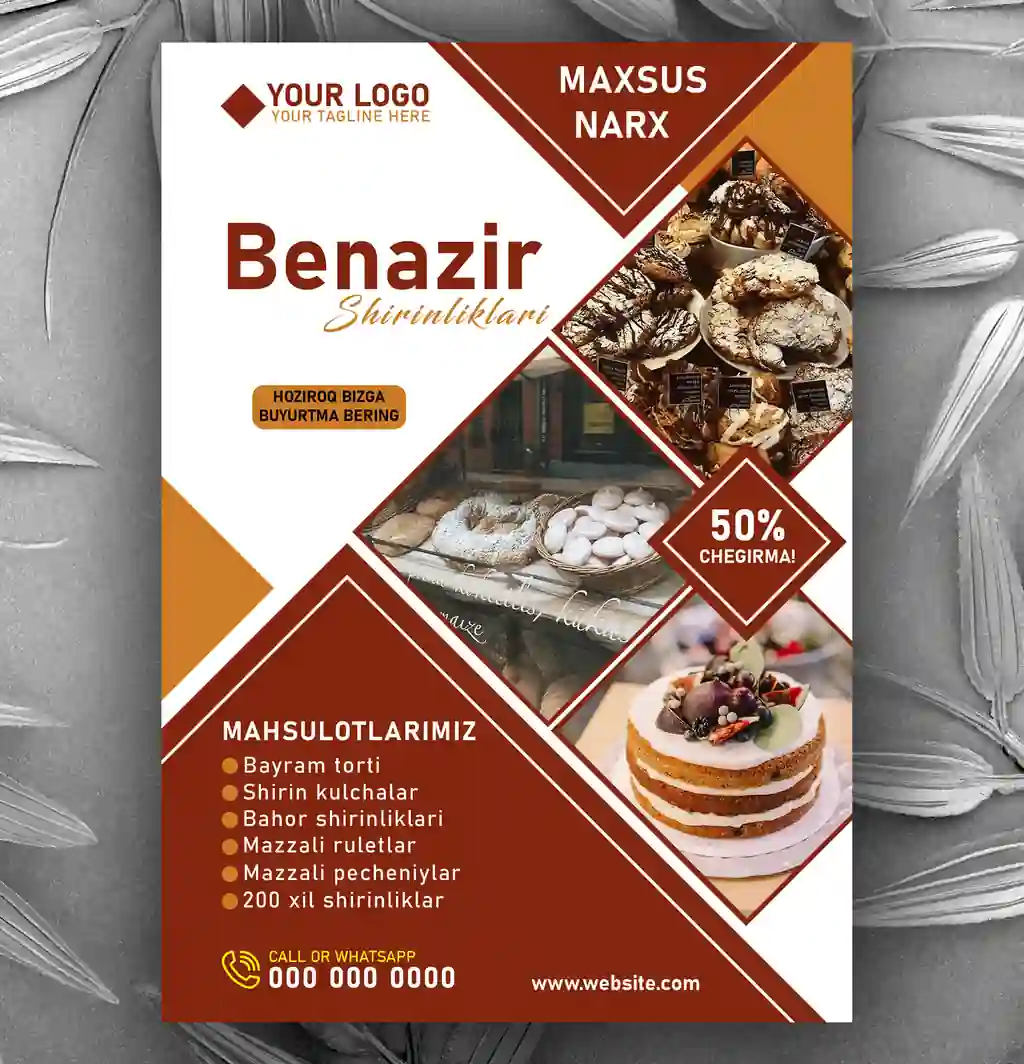 Qandolat va shirinliklar do'koni uchun reklama flayer shabloni (PSD)