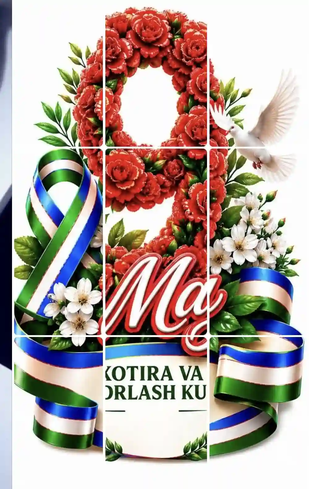 9 May Rasm 9-may xotira va qadrlash kuniga bo'laklarga bo'lingan rasmlar
