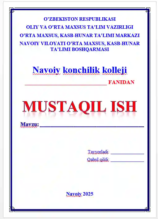 Mustaqil ish yuzi blankalari
