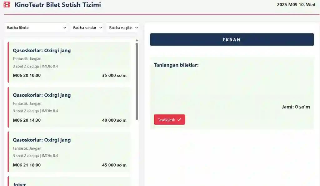 KinoTeatr Bilet Sotish Tizimi