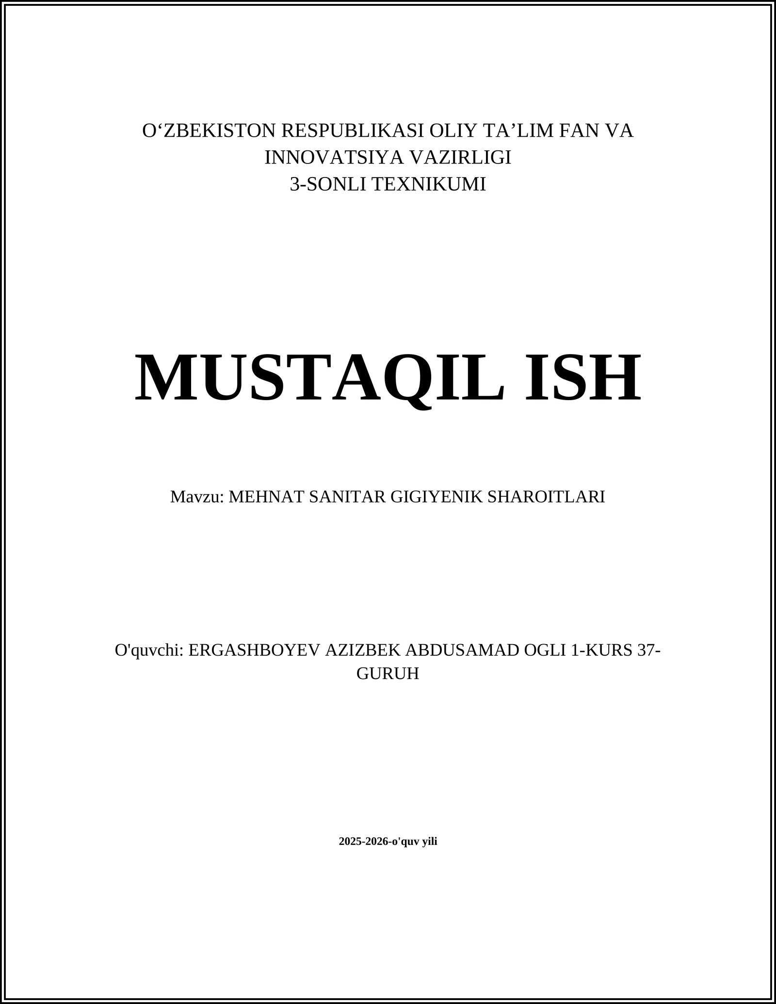 Mehnat sanitariya-gigiyenik sharoitlari