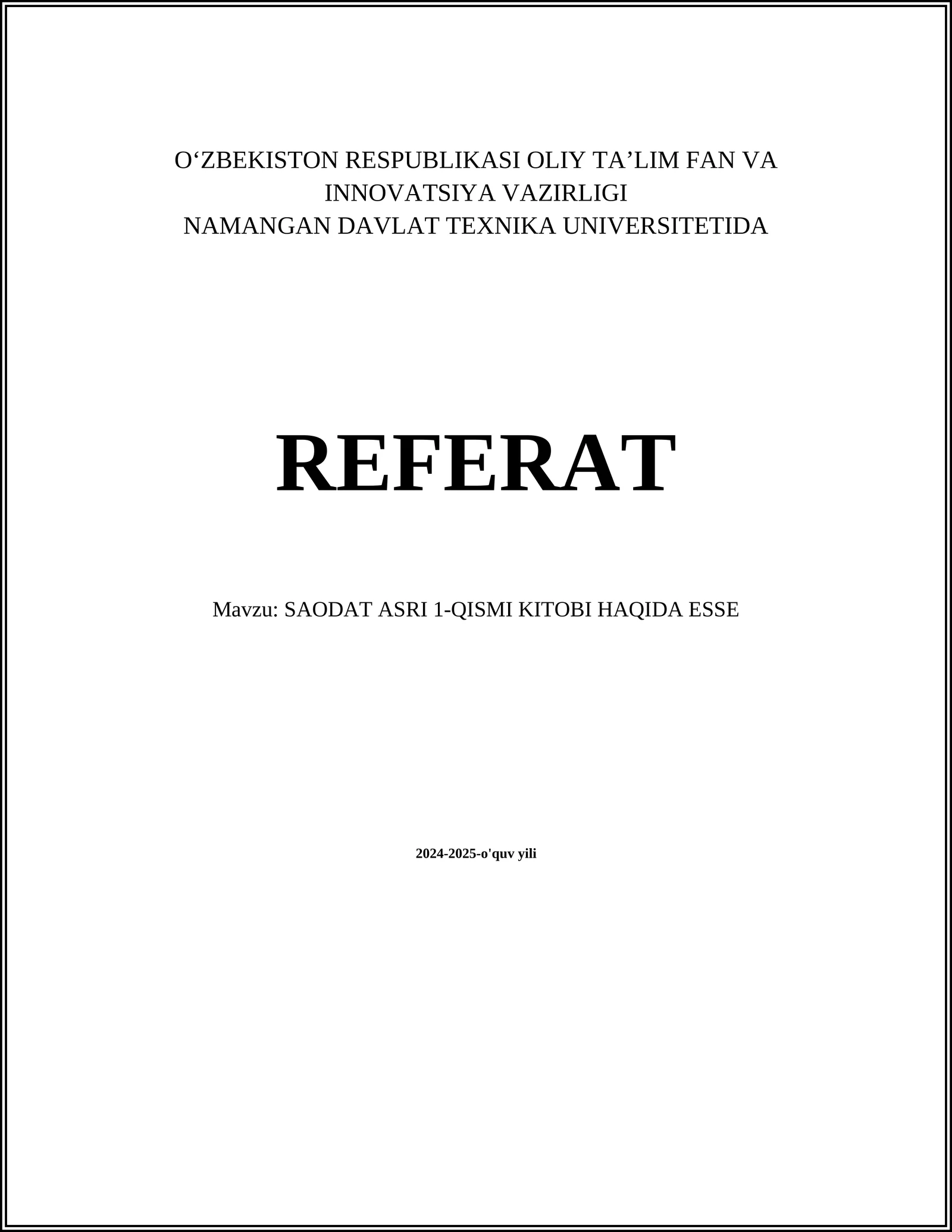 SAODAT ASRI 1-QISMI KITOBI HAQIDA ESSE