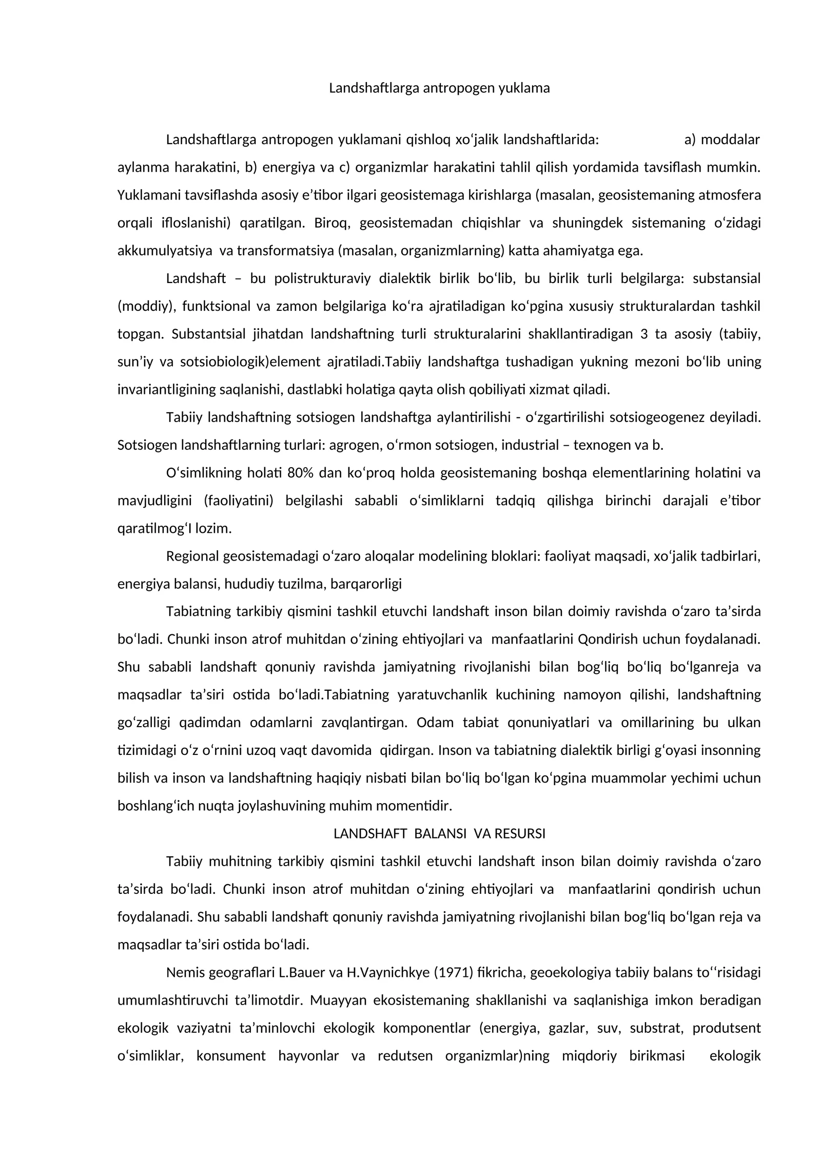 Landshaftlarga antropogen yuklama