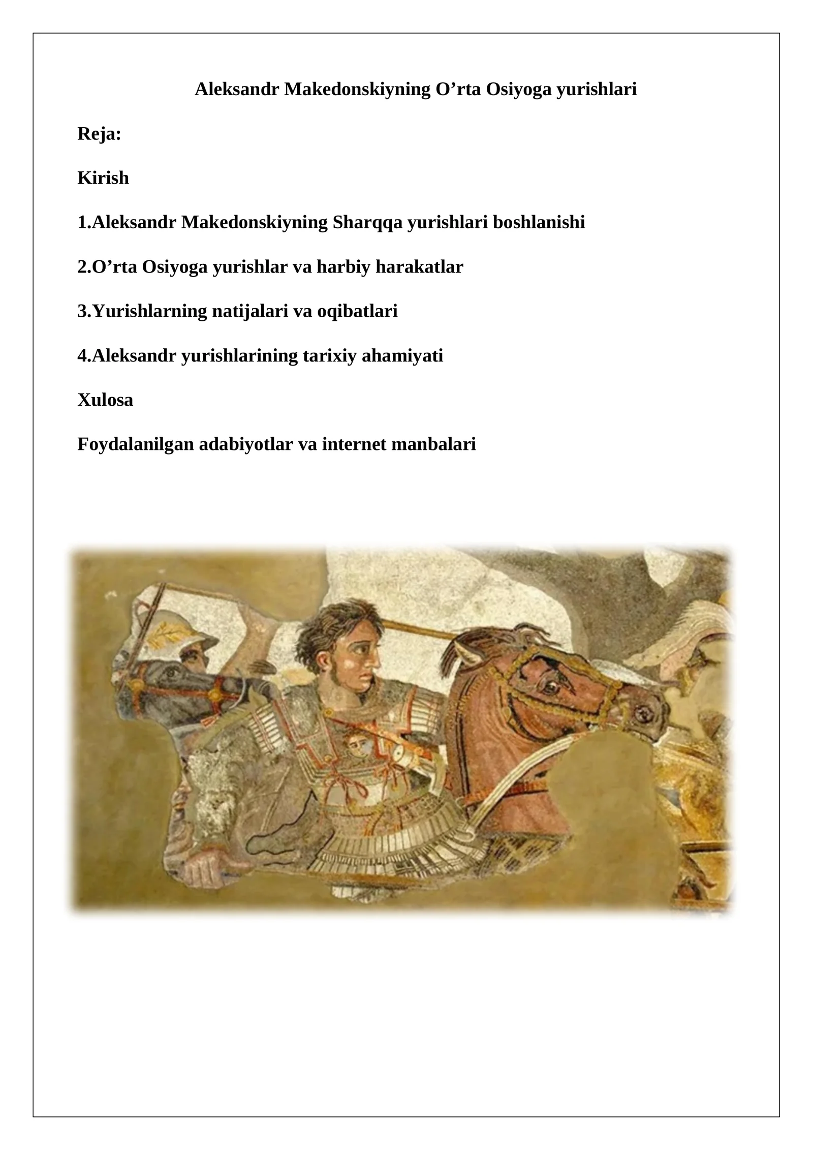 Aleksandr Makedonskiyning O’rta Osiyoga yurishlari