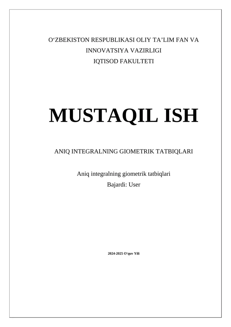 ANIQ INTEGRALNING GIOMETRIK TATBIQLARI