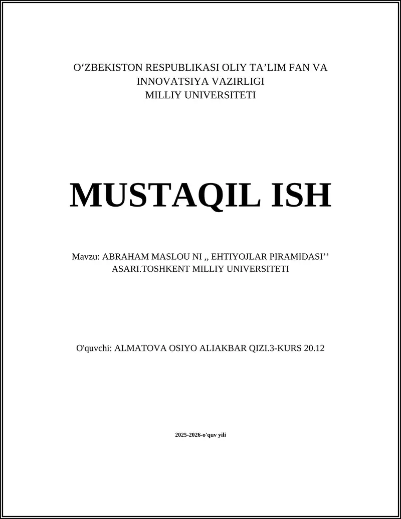 ABRAHAM MASLOU NI,, EHTIYOJLAR PIRAMIDASIʼʼ ASARI