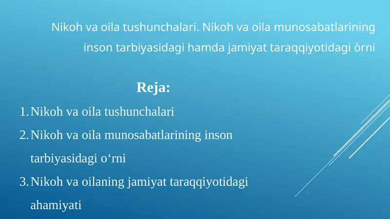 Nikoh va oila tushunchalari. Nikoh va oila munosabatlarining inson ...