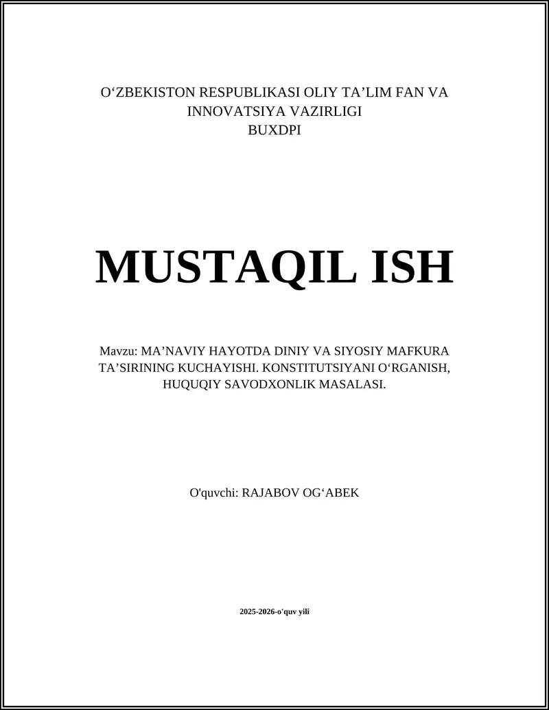 MA’NAVIY HAYOTDA DINIY VA SIYOSIY MAFKURA TA’SIRINING KUCHAYISHI