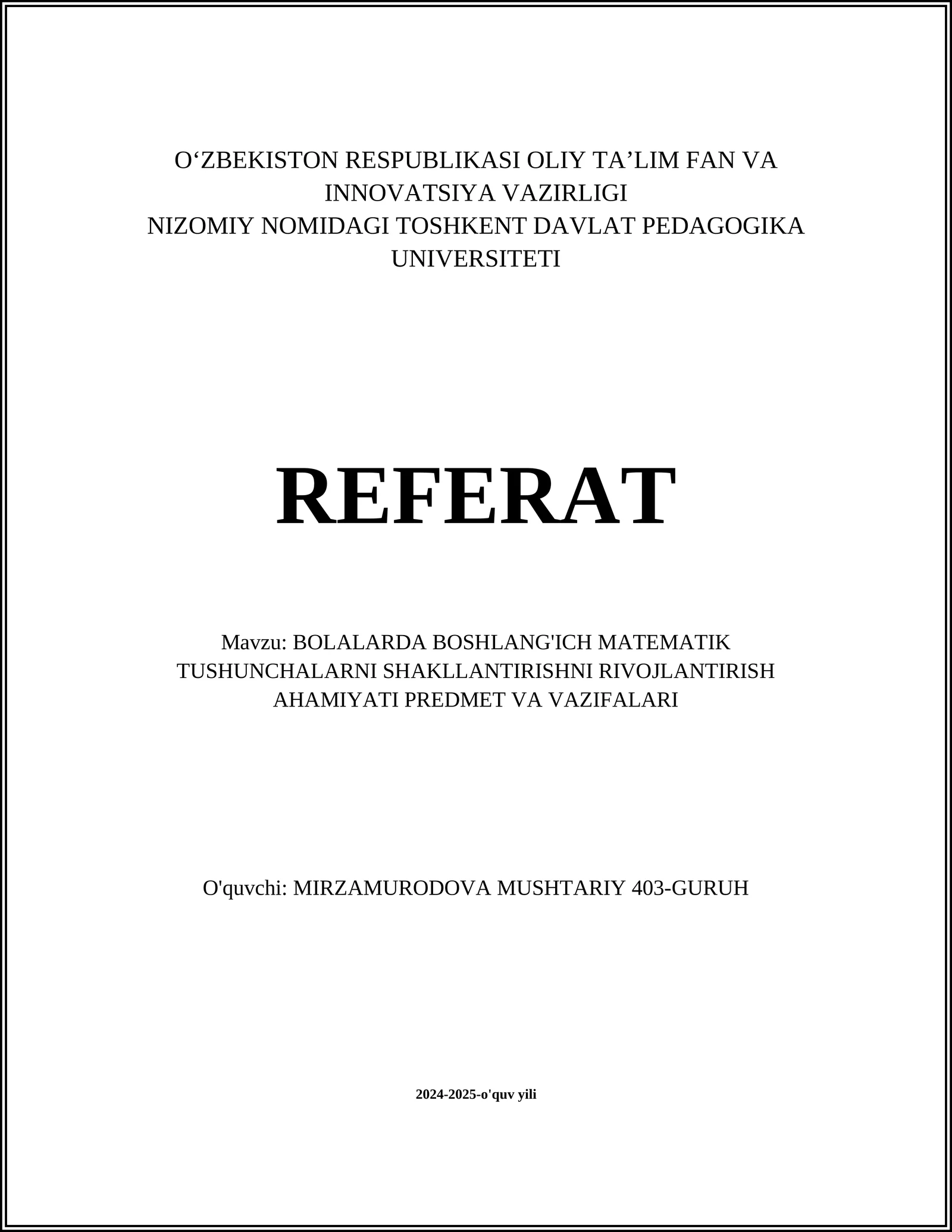 Boshlang'ich matematik tushunchalar