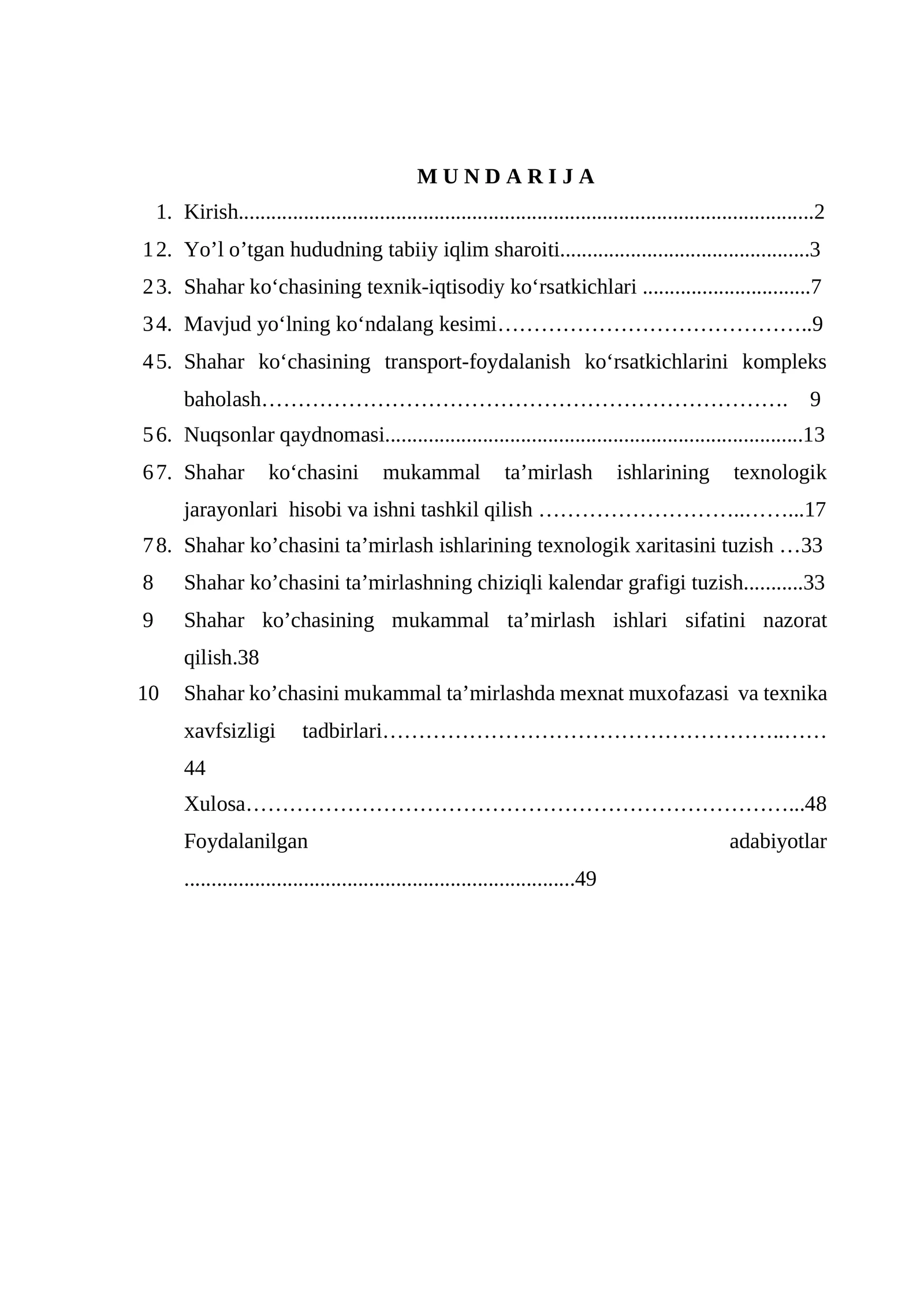 Shahar ko’chasini mukammal ta’mirlash ishlari sifatini nazorat qilish
