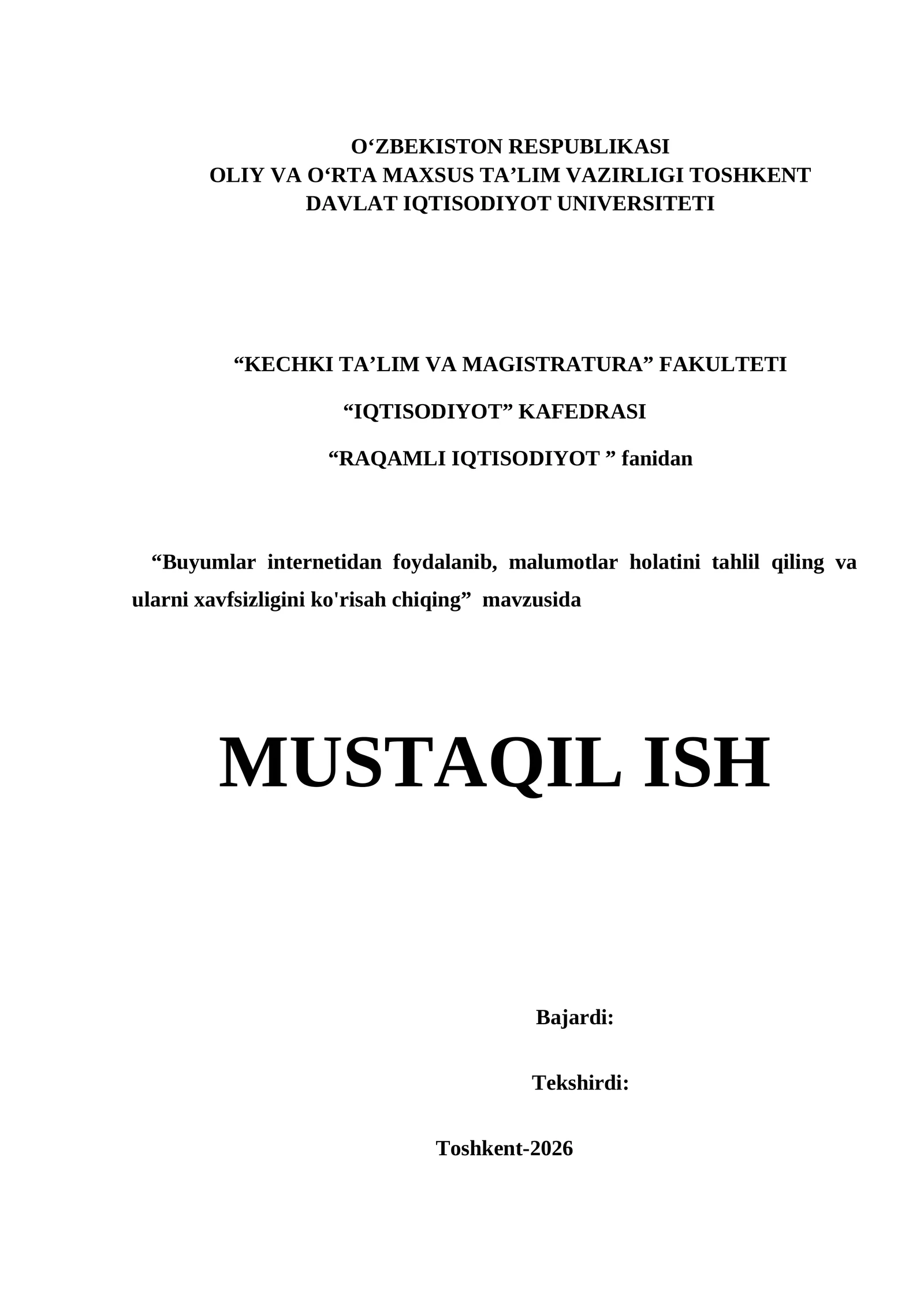 Buyumlar internetidan foydalanib, malumotlar holatini tahlil qiling va ularni xavfsizligini ko'risah chiqing