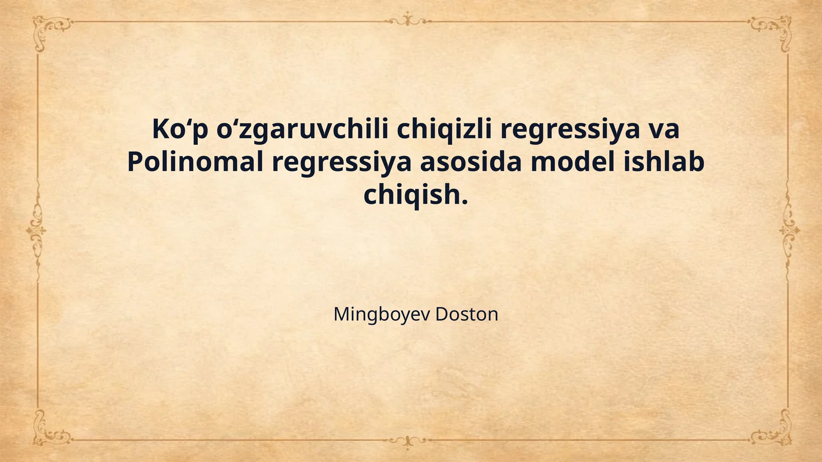 Ko‘p o‘zgaruvchili chiqizli regressiya va Polinomal regressiya asosida model ishlab chiqish.