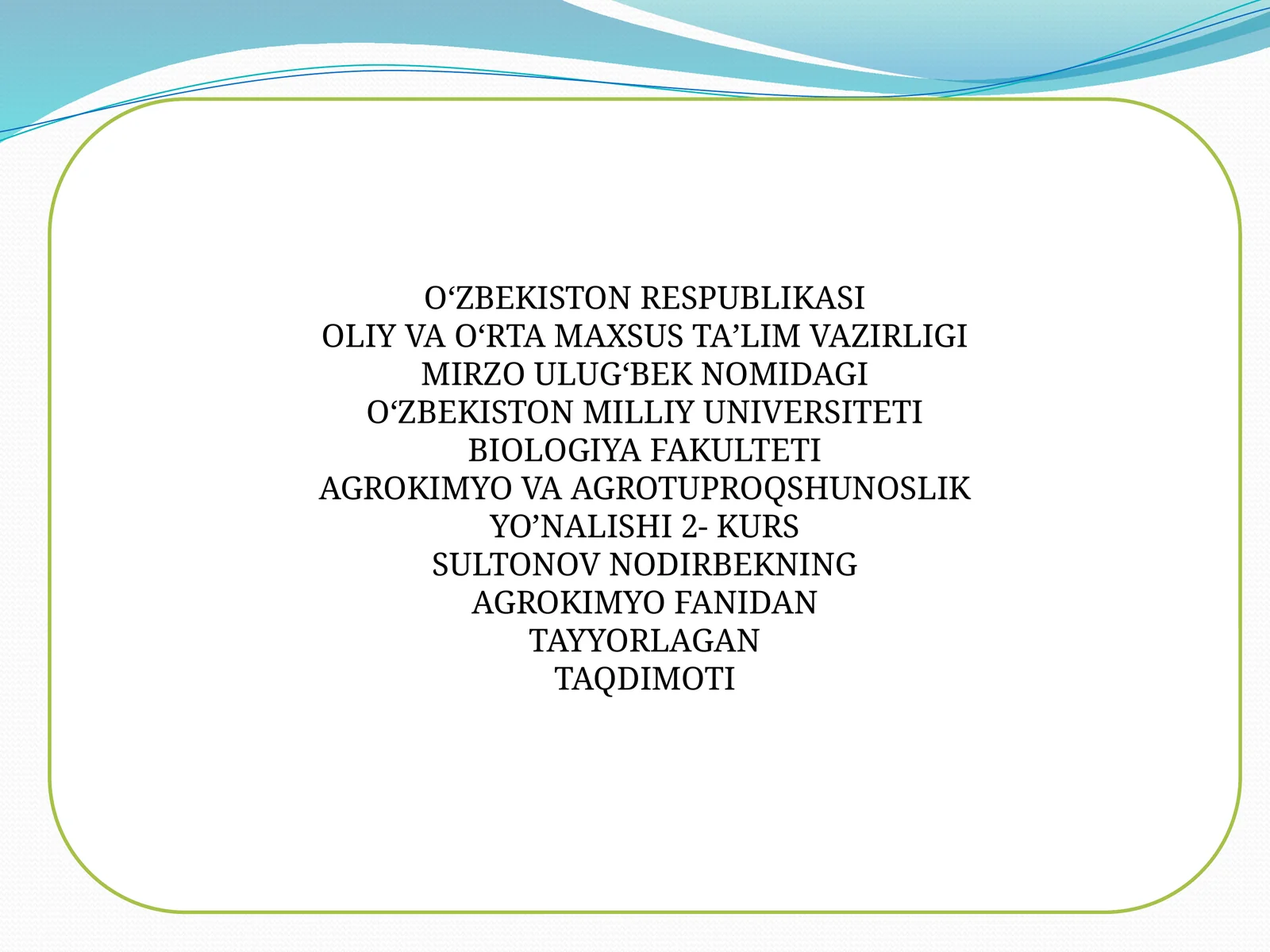 TAYYORLAGAN TAQDIMOTI