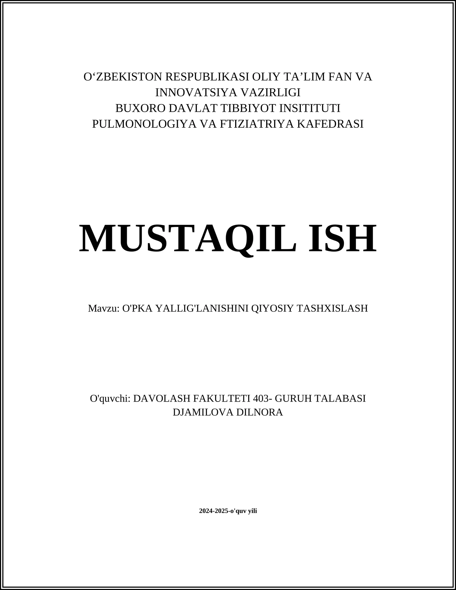 O'PKA YALLIG'LANISHINI QIYOSIY TASHXISLASH