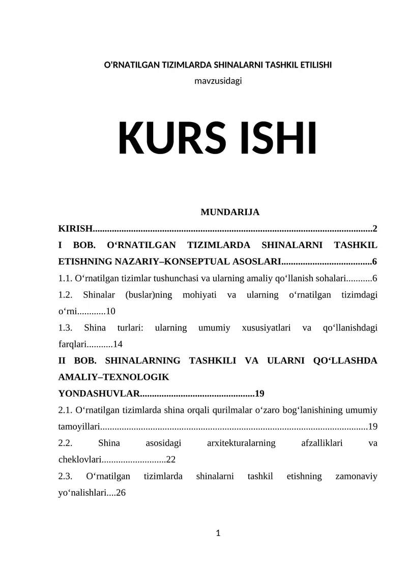 O'RNATILGAN TIZIMLARDA SHINALARNI TASHKIL ETILISHI