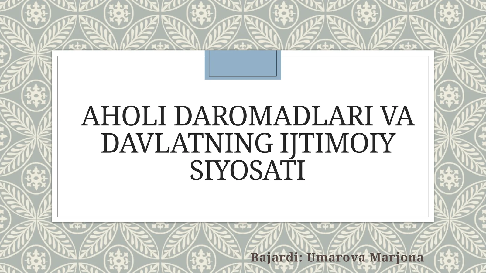AHOLI DAROMADLARI VA DAVLATNING IJTIMOIY SIYOSATI