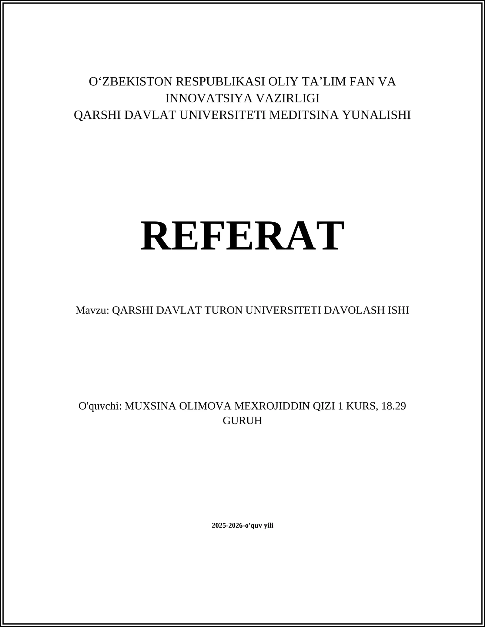 QARSHI DAVLAT TURON UNIVERSITETI DAVOLASH ISHI
