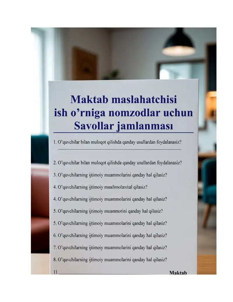 Professional Maktab Maslahatchilari uchun "Oltin xazina"!

Maktab maslahatchisi (psixologi) lavozimi