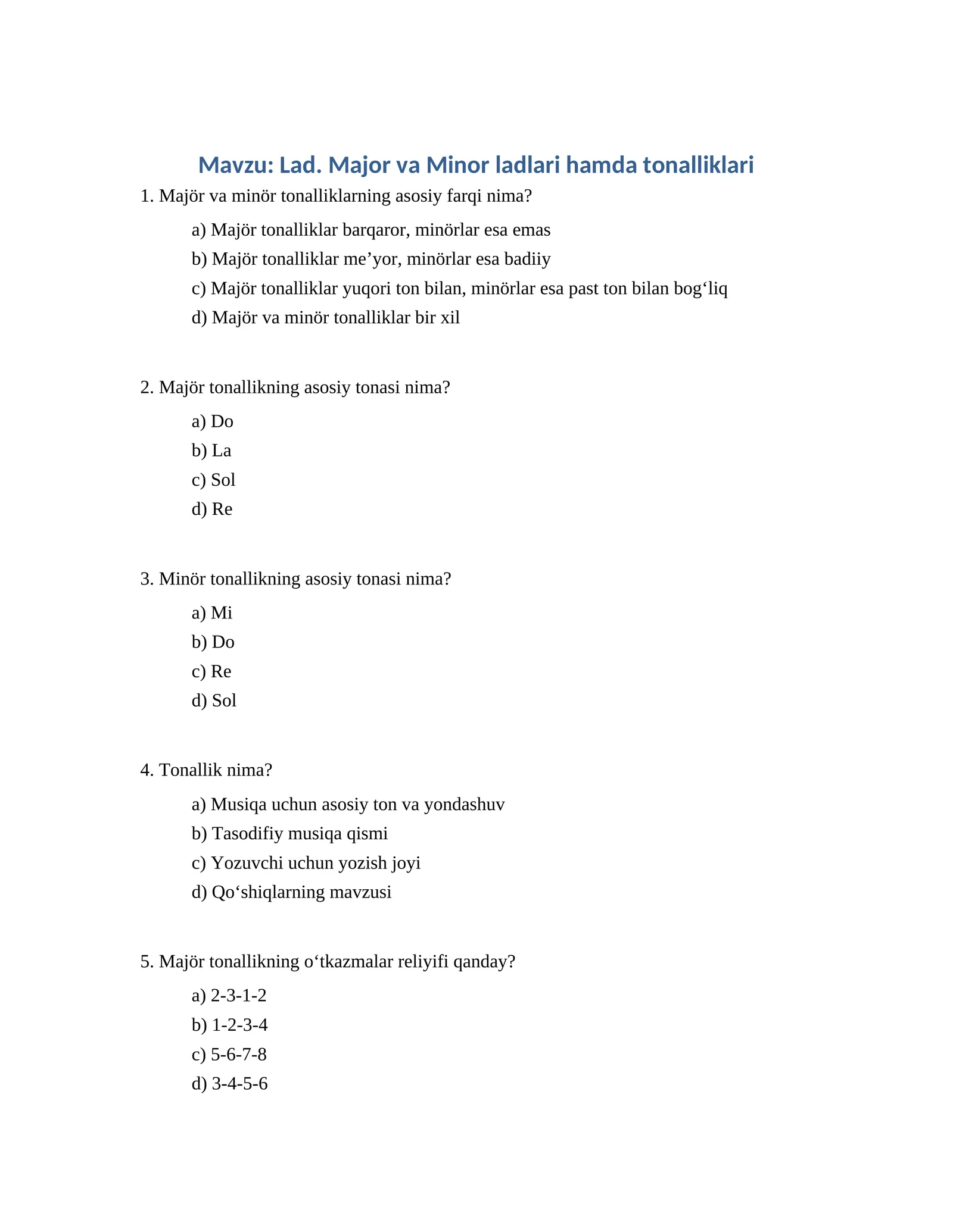 Tonalliklar haqida savol-javoblar