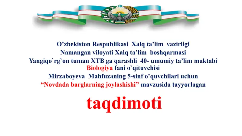 "Novdada barglarning joylashishi"