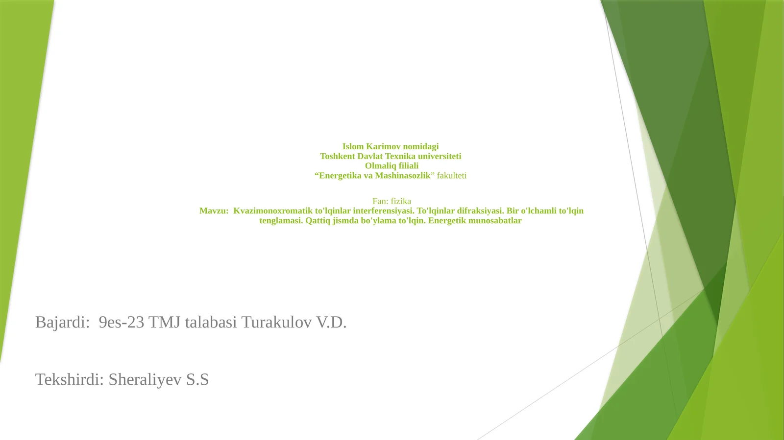 Kvazimonoxromatik to'lqinlar interferensiyasi