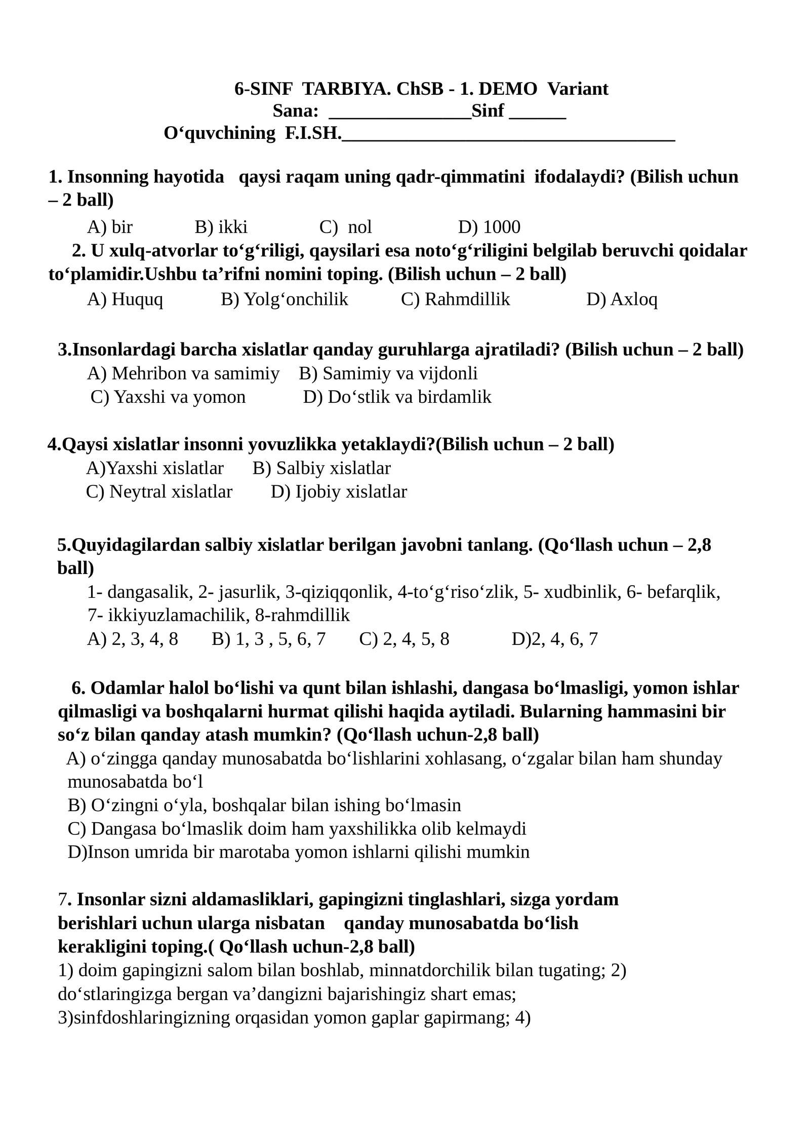 6-SINF TARBIYA. ChSB - 1. DEMO Variant
