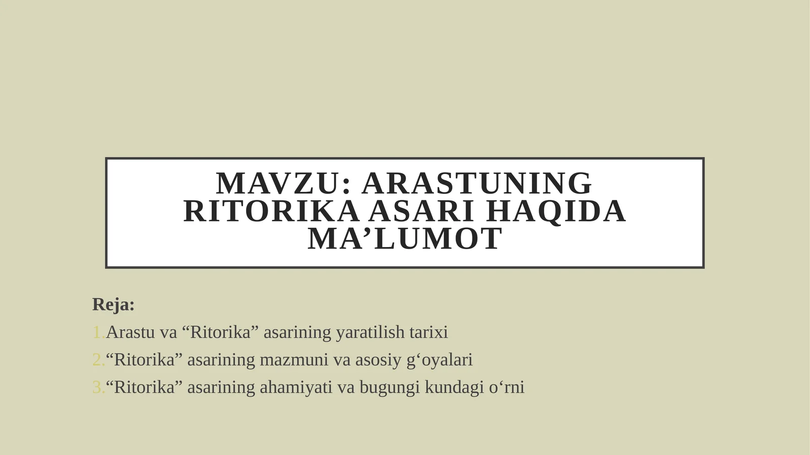 Arastuning "Ritorika" asari haqida ma'lumot