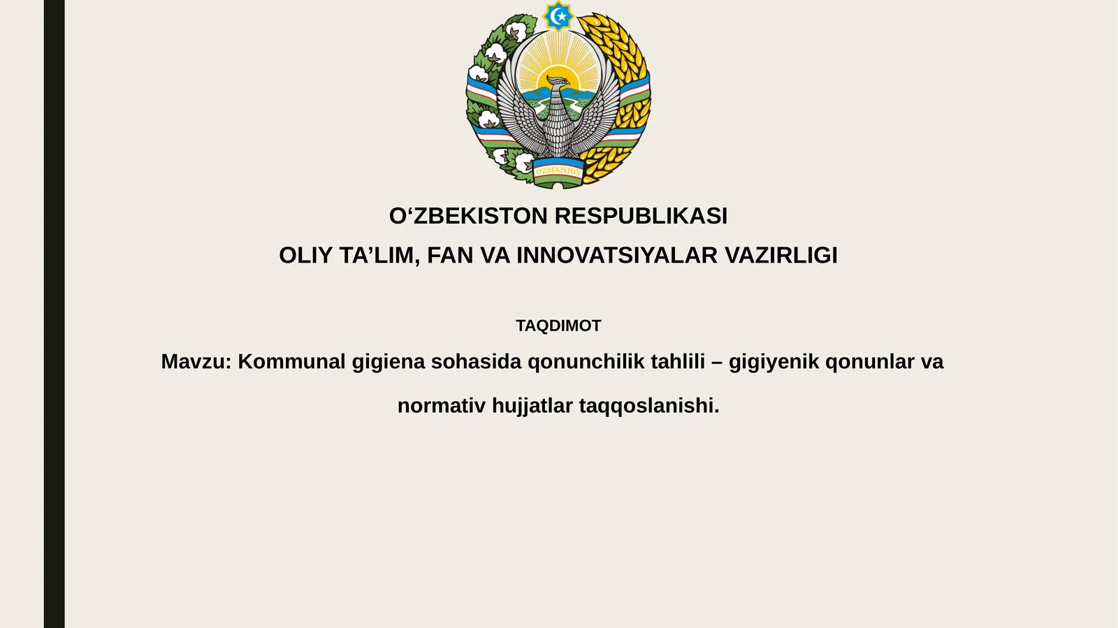 Kommunalgigienasohasidaqonunchiliktahlili–gigiyenikqonunlarvanormativhujjatlartaqqoslanishi