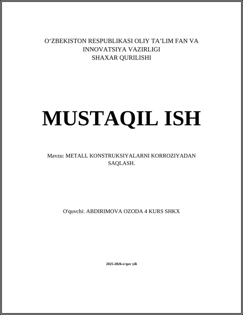 METALL KONSTRUKSIYALARNI KORROZIYADAN SAQLASH