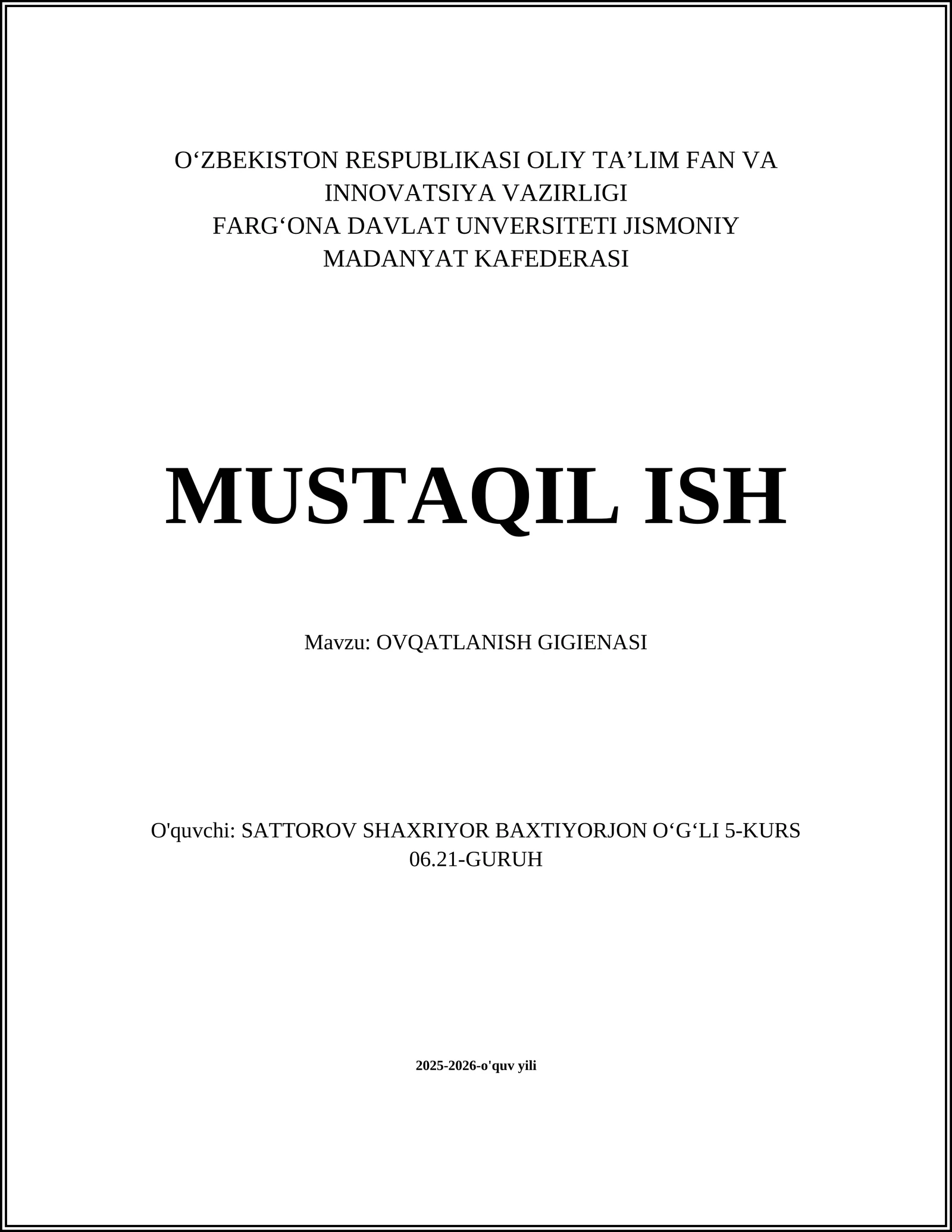 OVQATLANISH GIGIENASI