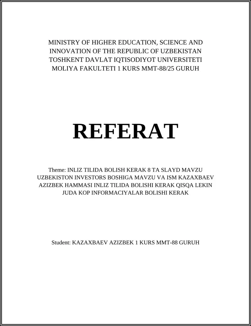 MAVZU UZBEKISTON INVESTORS BOSHIGA