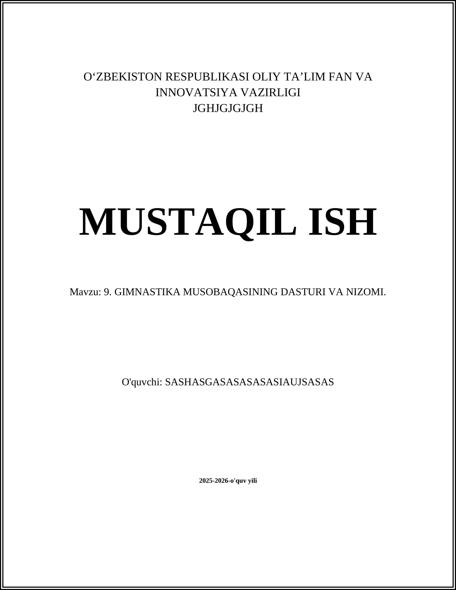 9. GIMNASTIKA MUSOBAQASINING DASTURI VA NIZOMI