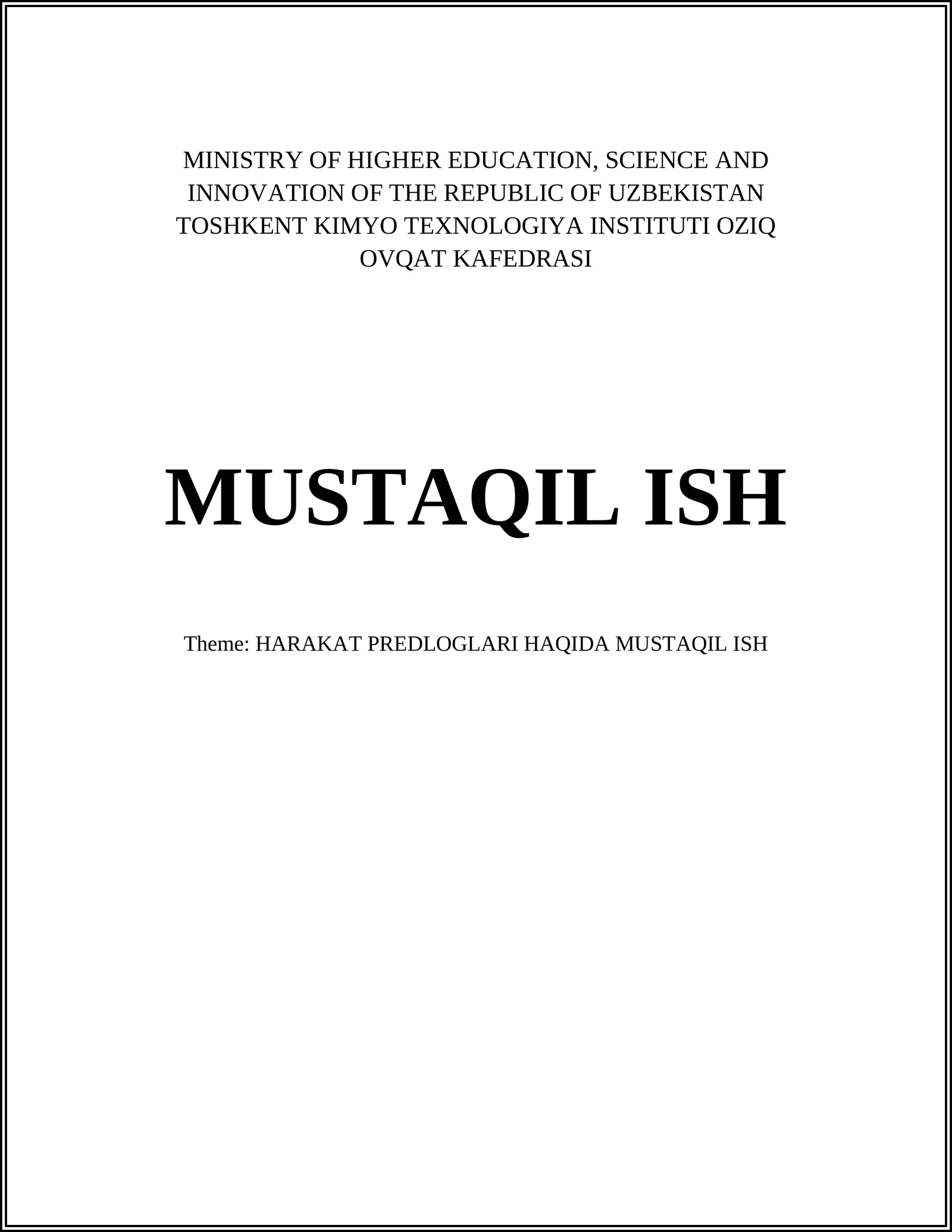 HARAKAT PREDLOGLARI HAQIDA MUSTAQIL ISH