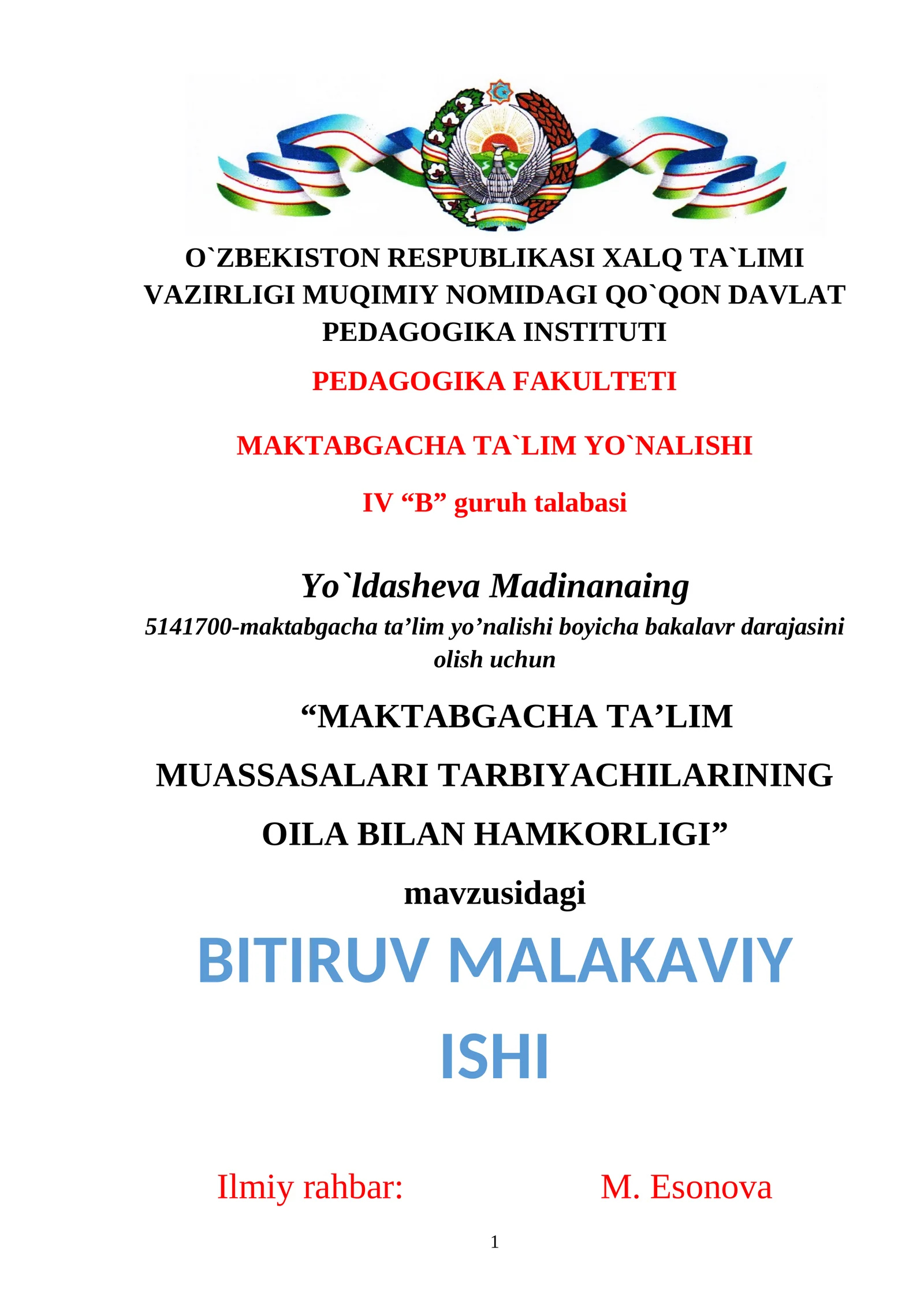 MAKTABGACHA TA’LIM MUASSASALARI TARBIYACHILARINING OILA BILAN HAMKORLIGI