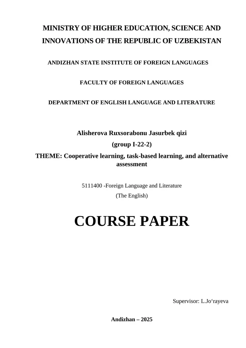 Cooperative learning, task-based learning, and alternative assessment