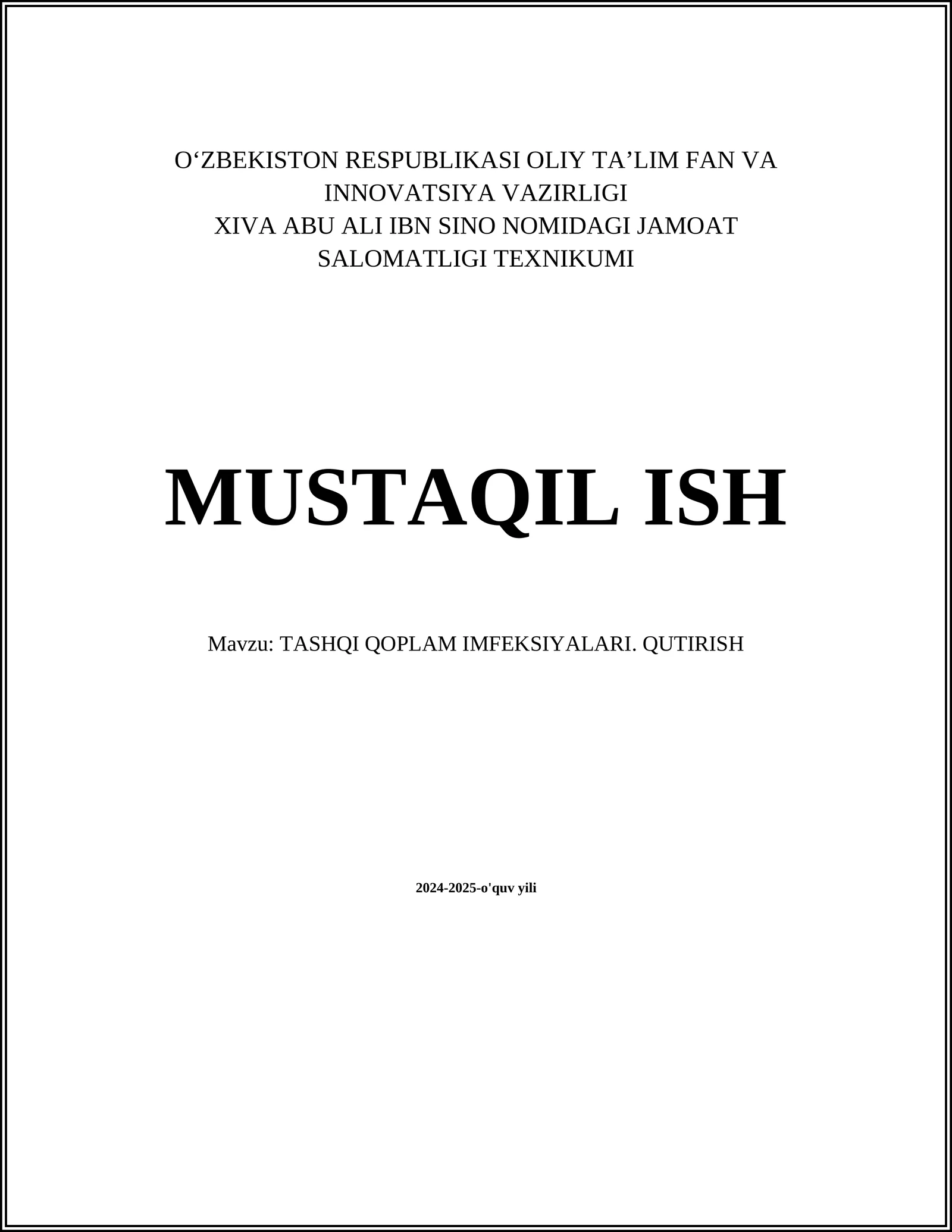 TASHQI QOPLAM IMFEKSIYALARI. QUTIRISH