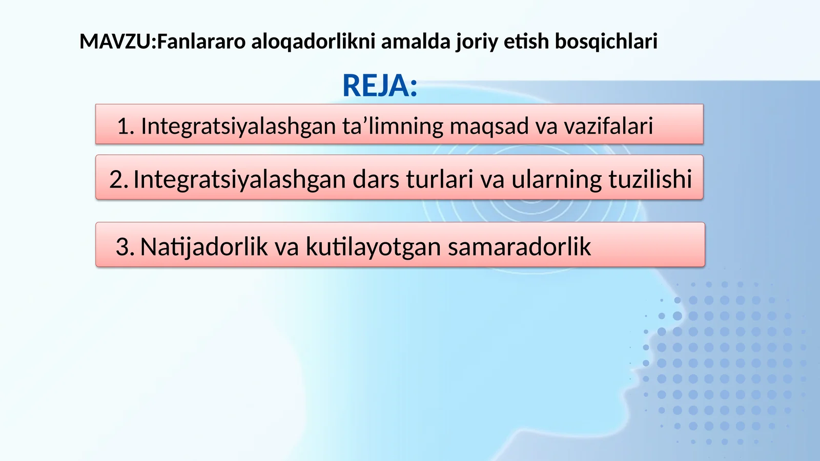 Fanlararo aloqadorlikni amaldagi joriy etish bosqichlari