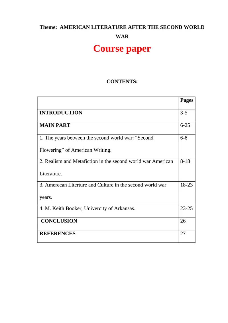 AMERICAN LITERATURE AFTER THE SECOND WORLD WAR