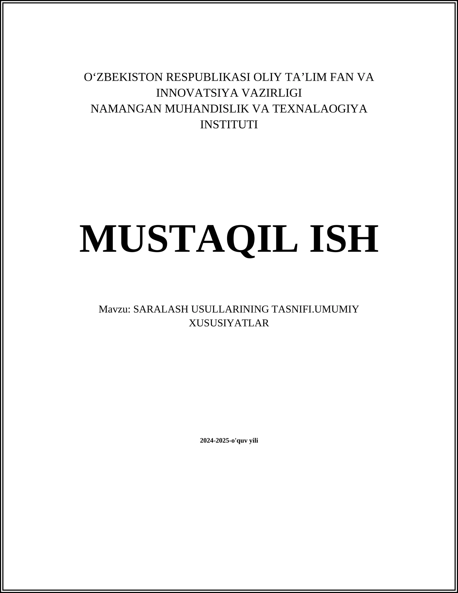 SARALASH USULLARINING TASNIFI.UMUMIY XUSUSIYATLAR